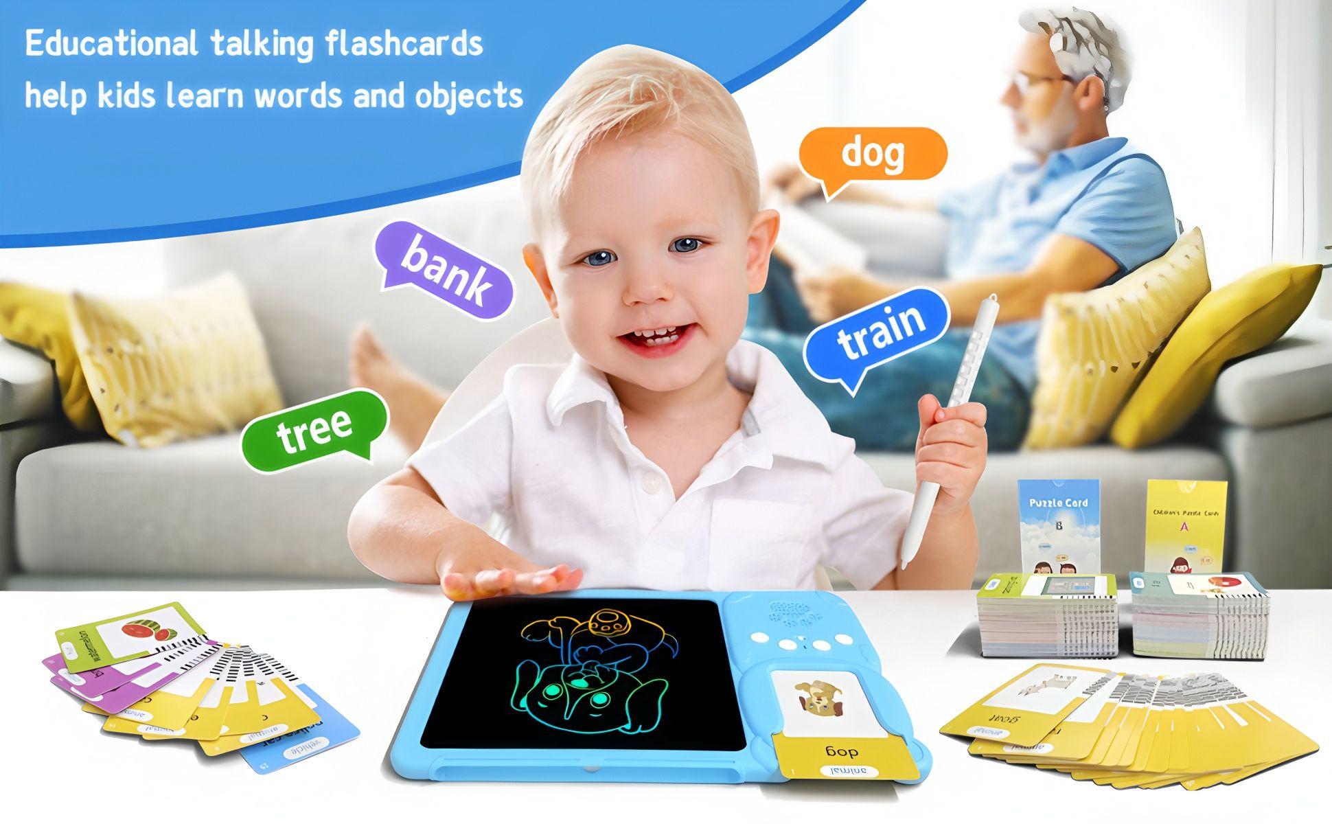 KIDGENIUS Bilingual Flashcards for Toddlers Spanish and English Learning Tool with Colorful Drawings Erasable Screen Quick Erase Button Portable LCD Tablet for Kids Early Education Back to School Gift  Artificial