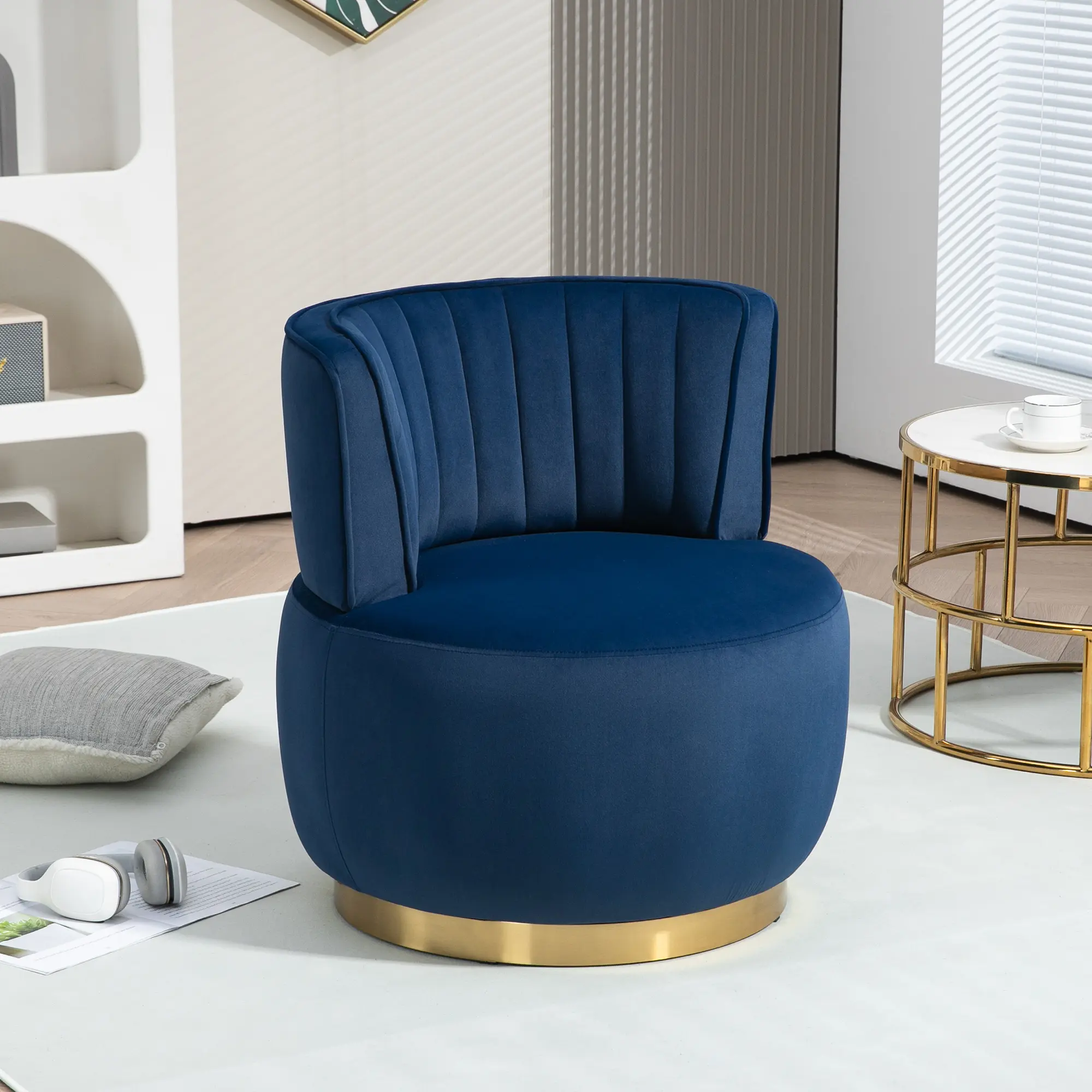 360° Swivel Barrel Accent Chair - Single Seat Modern Soft Velvet Upholstered Round Form Armchair, Fixed Back Body-Friendly Designer Decor for Living Room, Bedroom