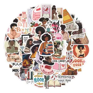 66pcs Black Woman Book Lover Stickers Pack, Waterproof Book Aesthetic Black Girl Reading & Book Quote Decals for Laptop, Water Bottle, Scrapbook, Book Lover & Black Girl Gift, Self Adhesive Stickers, Scrapbooking Stickers, Sticker Set