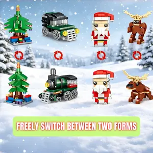 4 Pack Christmas Transforming Building Blocks Set, 2 Forms Each, Santa Claus Reindeer Christmas Tree Train Car, Creative STEM Toys for Kids Ages 6-12, Christmas Gift, Party Favors, Stocking Stuffers