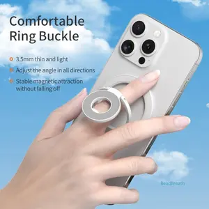 BeadBreath Magnetic Phone Ring Buckle, Foldable 360° Rotation Kickstand, Slim Lightweight Magnetic Phone Grip, Universal for Magnetic CasesCompatible with iPhone 17, 16, 15, 14, 13
