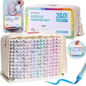 Acrylic Paint Marker Set, 24pcs/set Acrylic Paint Pen with Storage Base, Brush Tip Acrylic Paint Pen for Rock Painting, Ceramic, Wood, Canvas, Glass, Stone, Fabric, Art Supplies