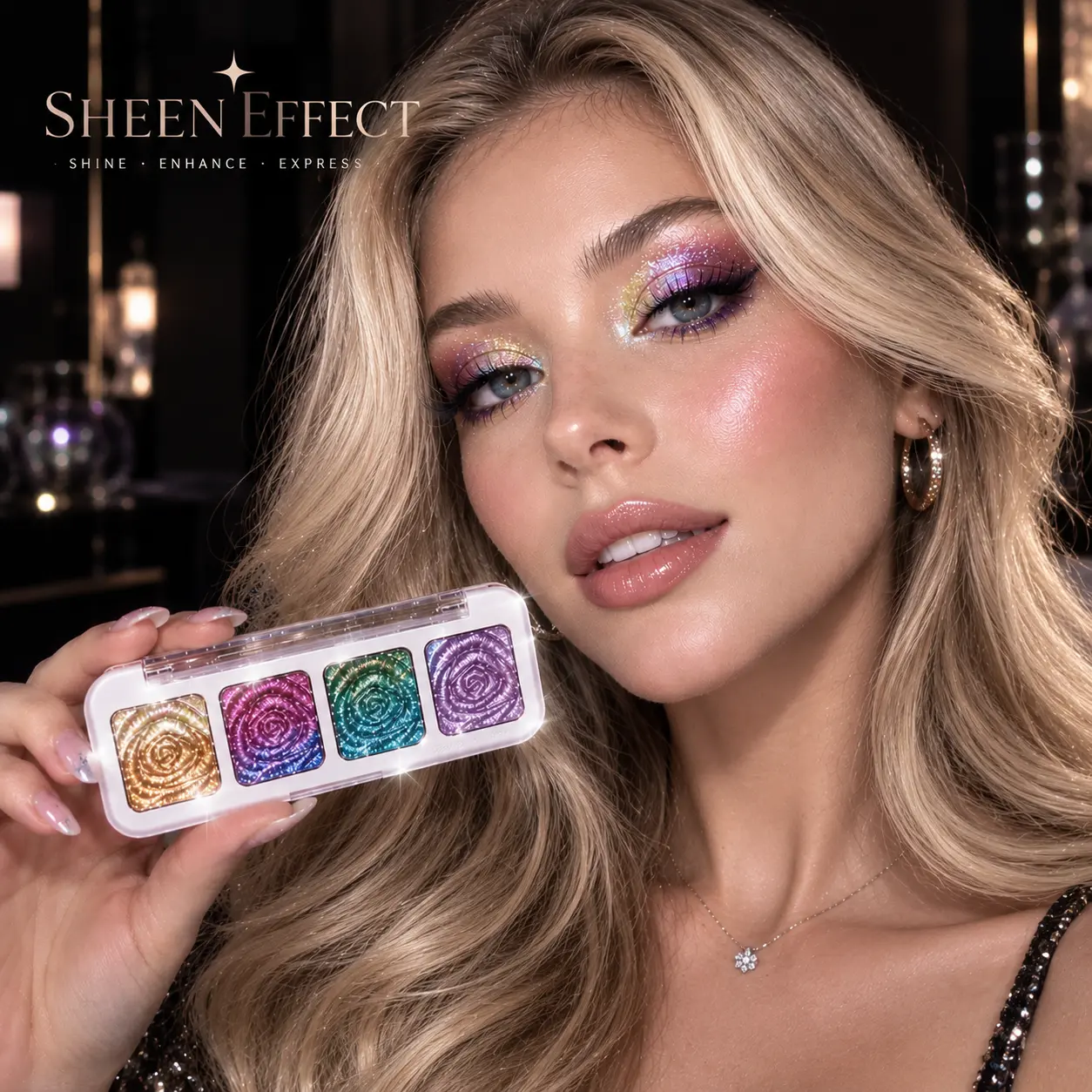 SHEEN EFFECT Multi-Chrome Chameleon Shift Eyeshadow Palette Limited First 100 Orders Free Professional Eyeshadow Brush Gift Duochrome Metallic Glitter Eye Makeup