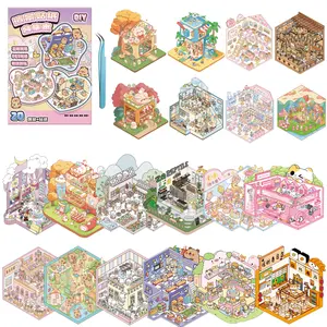 20 Sets DIY 3D House Stickers Scene CollectionBook for Kids Adults, with Tweezers Make YourOwn Shop House Stickers Therapy for AdultRelief Stress tiktokshopspringglowup