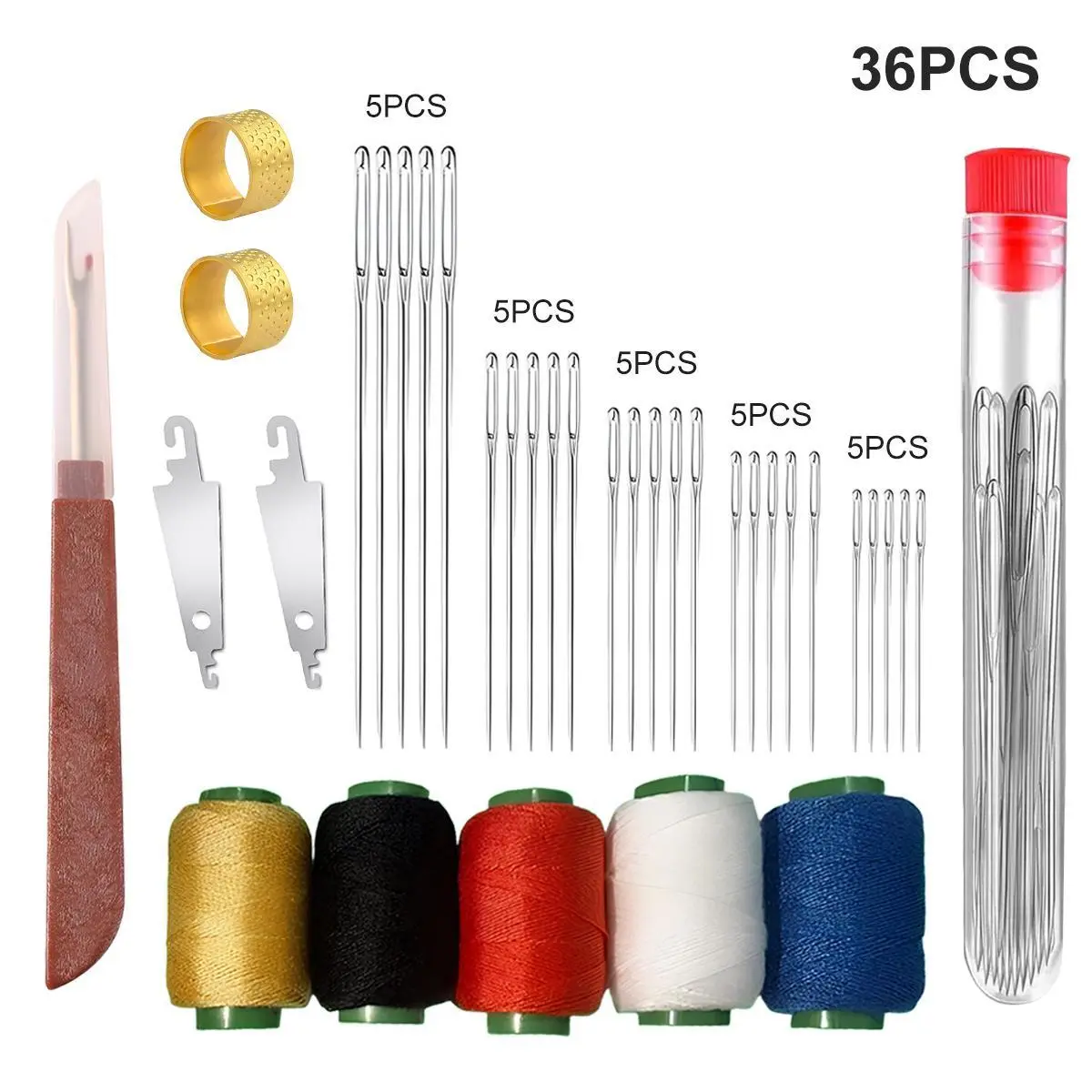 Oceantree Heavy Duty Needle Crafts Kit, 36pcs/34pcs Compact Needle & Thread Set with Upholstery Thread, Sewing Awl, Seam Ripper for Car Seats, DIY Crafts#TikTokShopBackToSchool Sewingkit Sewing Tool Kit