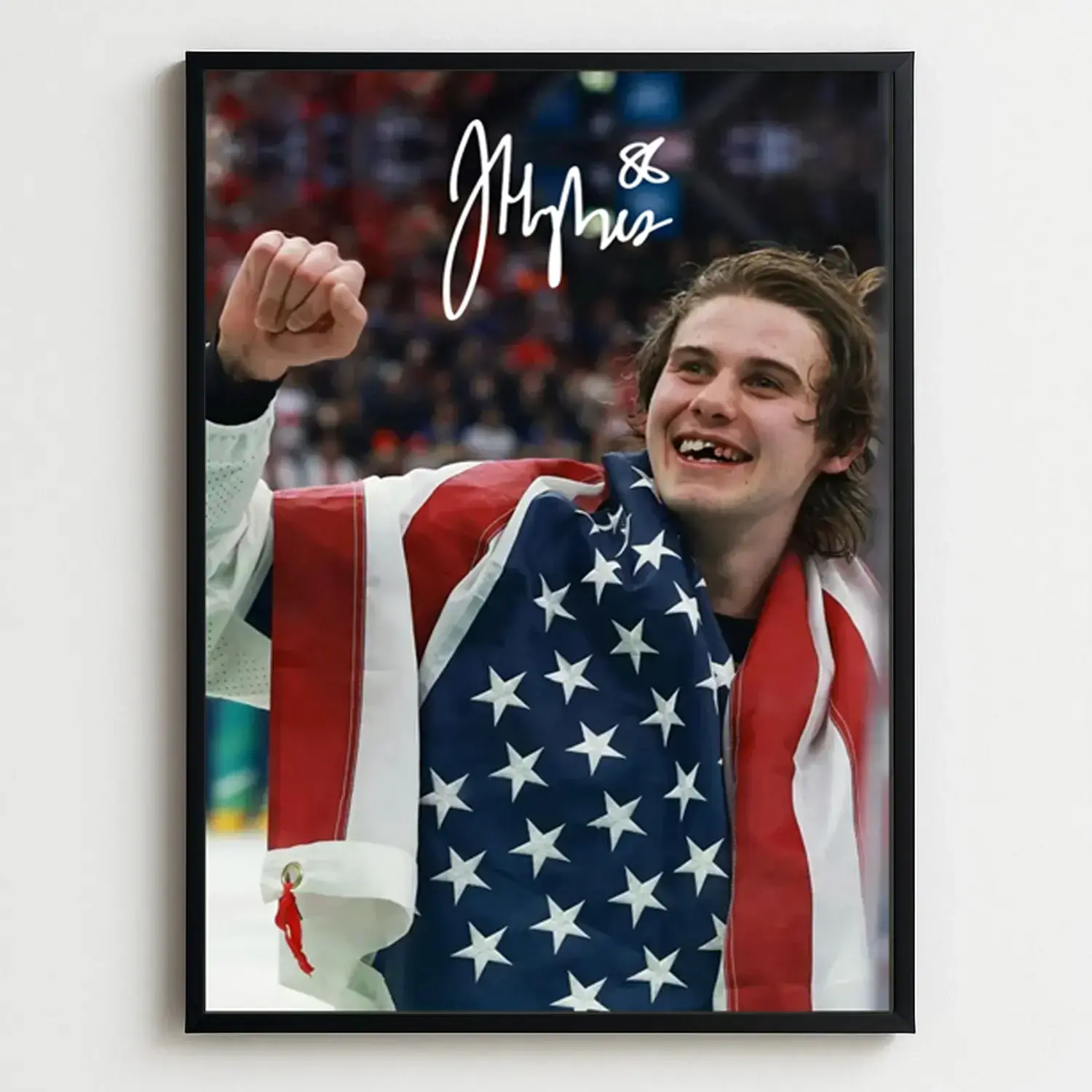 [UNFRAMED] Jack Hughes 'Golden Goal' Wall Poster No Frame, Jack Hughes Fan Gift, Wall Art, Home Decor Home Decor Fashion Printed Home Decor, Home Decoration,Nature theme decor,Trendy room decor - Optional Frame