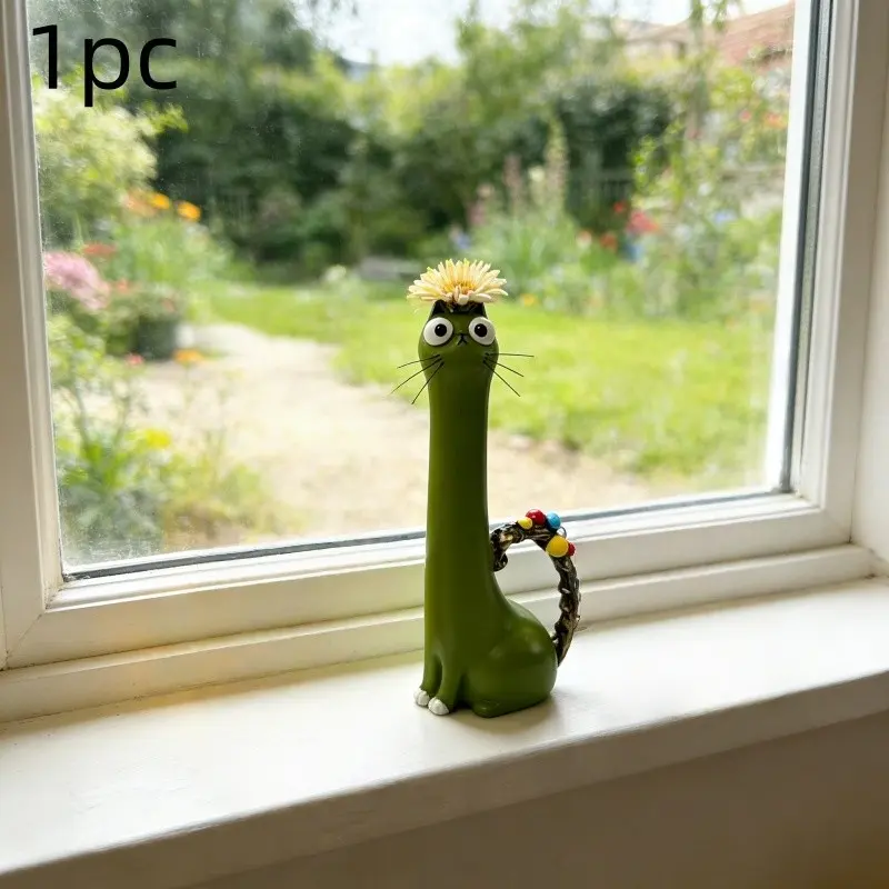 Cat Figurine Flower Vase Decorative Home Ornament, Cute Cat Statue for Living Room Decoration, Unique Floral Display Piece, Home Decor Accessory, Decorative Flower Vessel, Resin Vase