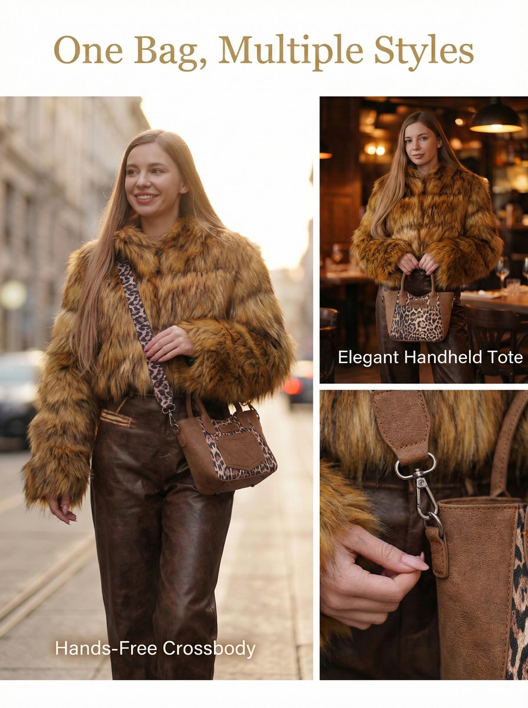 Wrangler Leopard Print Small Tote Crossbody Bag for Women Everyday Use with Adjustable Strap and Stylish Design cross  body