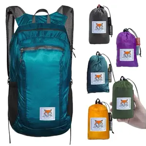 DryFoxCo Packable Backpack 16L 4oz - Water Resistant, Eco-Friendly, Adjustable Mesh Straps, For Hiking, Camping, Travel, Beach, Carry-on Bag, Packs small