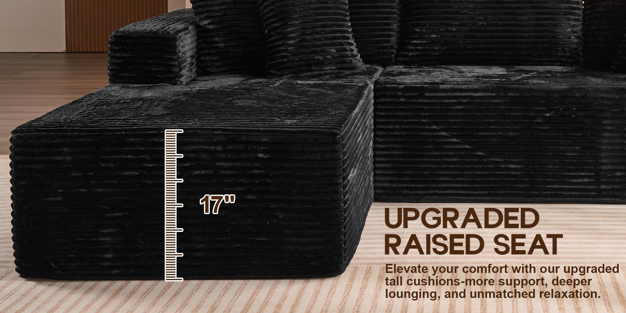 108" Boneless Couch Cloud Modular Sectional Sofa, Morden Couch With Removable Ottomans & Chaise, Plush Corduroy&Deep Seat Premium High-Density Foam Couches,  No Assembly Needed for Living Room