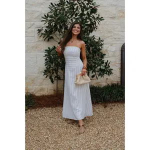 Stripes Strapless Maxi Dress-Multi