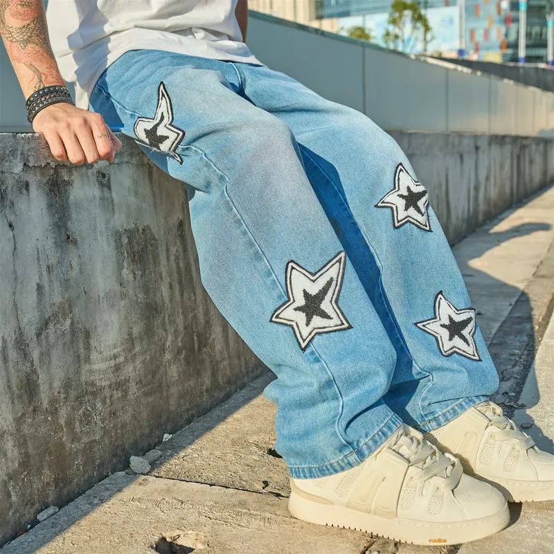 New Streetwear Men Stylish embroidery Loose Jeans High Quality Men Solid Casual Straight Denim Pants Baggy Jeans Men Fathersdaygift Oversize Relaxed Fit Classic Summerwins