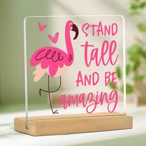 Flamingo Design Acrylic Desktop Ornament, Creative Flamingo Decorative Plaque, Desktop Decoration for Home Office Farmhouse Garden
