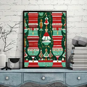 1pc 5D DIY Diamond Painting Kit, Background Christmas Nutcracker Pattern, Full Round Drill Art Set, Home Decor, Christmas Gift
