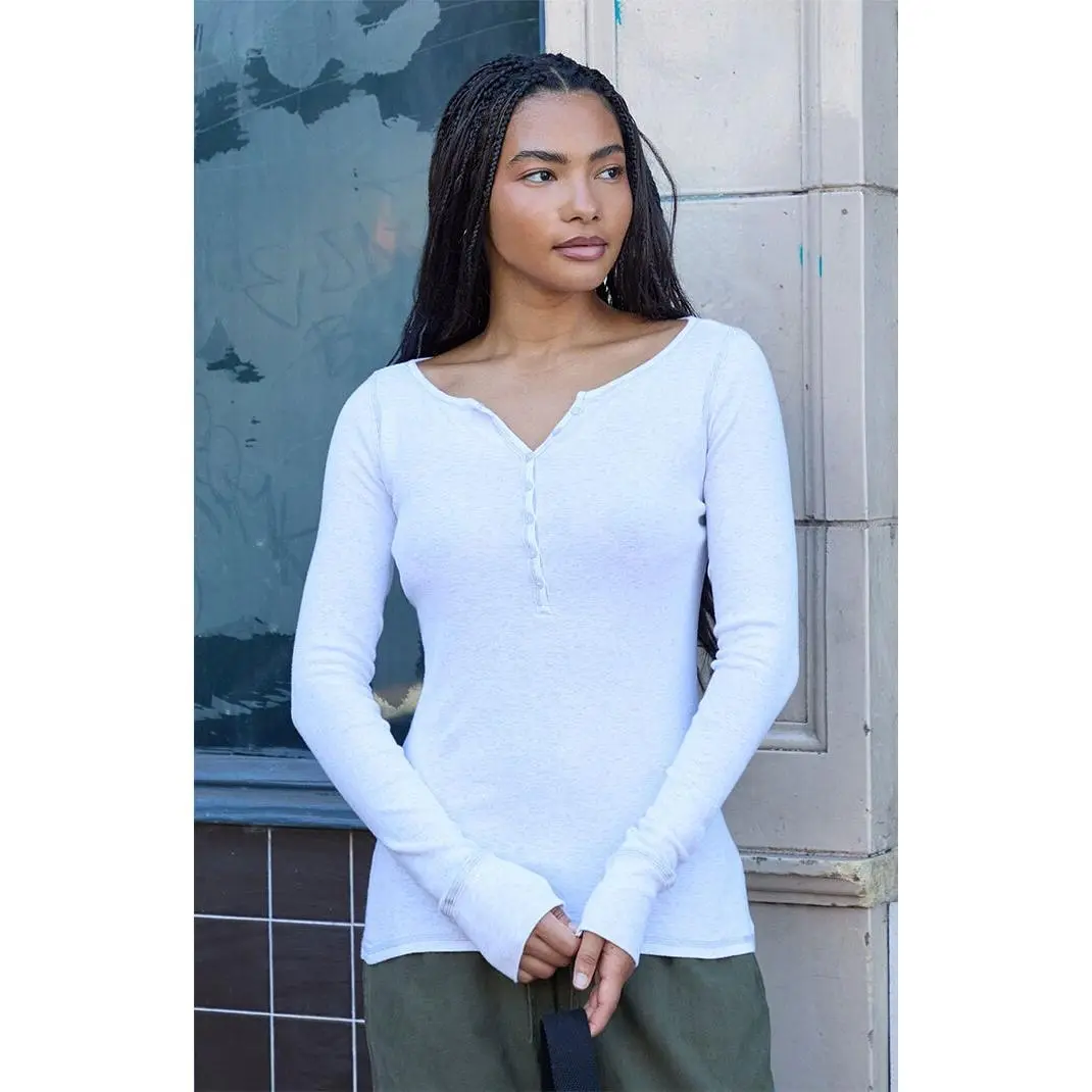 John Galt Women's Melange Henley Long Sleeve Top