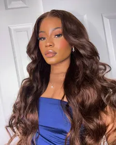 KEPHARE Chocolate Brown Body Wave Lace Front Wigs Human Hair 200 Density 13x6 HD Lace Frontal Wigs  Human Hair Wig For Women Pre Plucked with Natural Hairline 4# Brown Color