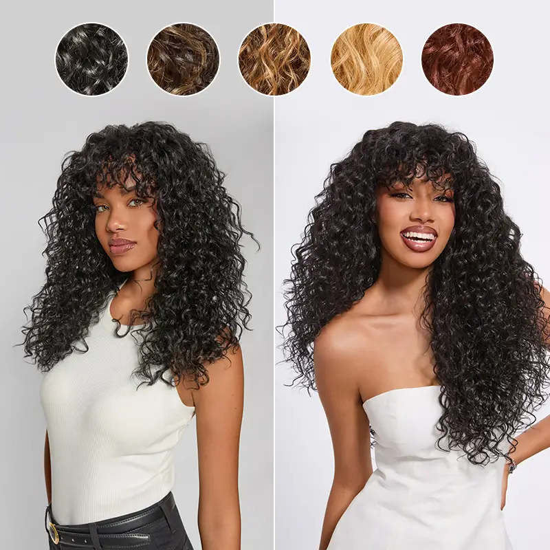 [Blend] Frodio Veralux™ Blend Human Hair Curly Wig With Bangs- Effortless Shaggy Waves Big Hair Curly Hair Wig Ready To Wear