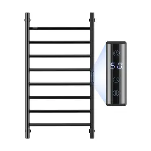 8-Bar Wall-Mounted Electric Towel Warmer Rack For Bathroom, Heated Towel Rail In Black Finish, Fast Warmth, Durable Stainless Steel Construction, Easy Installation, Energy Efficient Home Spa Comfort