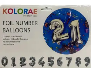 Metallic Party Number Foil Balloon, Numbers 0-9, 15 in Aluminum Pack