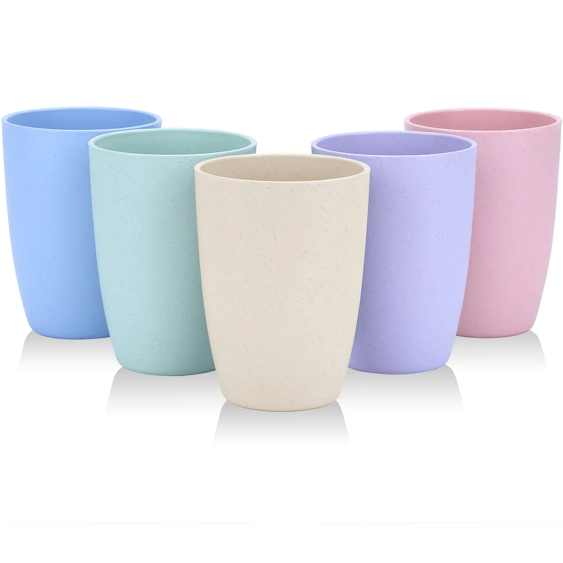 5-Pack 12oz Wheat Straw Unbreakable Tableware Cups - Reusable BPA-Free Plastic Durable Tumblers, Eco-Friendly, Dishwasher Safe, Lightweight for Outdoor Use, Reduce Single-Use Plastics