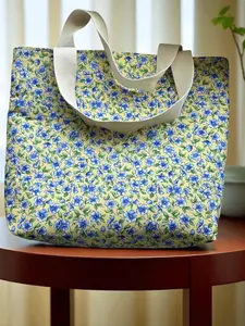 Floral Cotton Tote Bag: Reusable Everyday Shoulder Bag