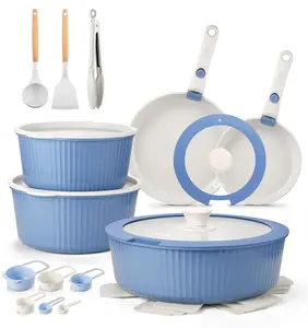 KOCH SYSTEME CS 19 Piece Cookware Set with Removable Handles, Pots and Pans Set with Detachable Handle, Stackable RV Camping Kitchen Set, Dishwasher & Oven SafeInduction Compatible, Blue