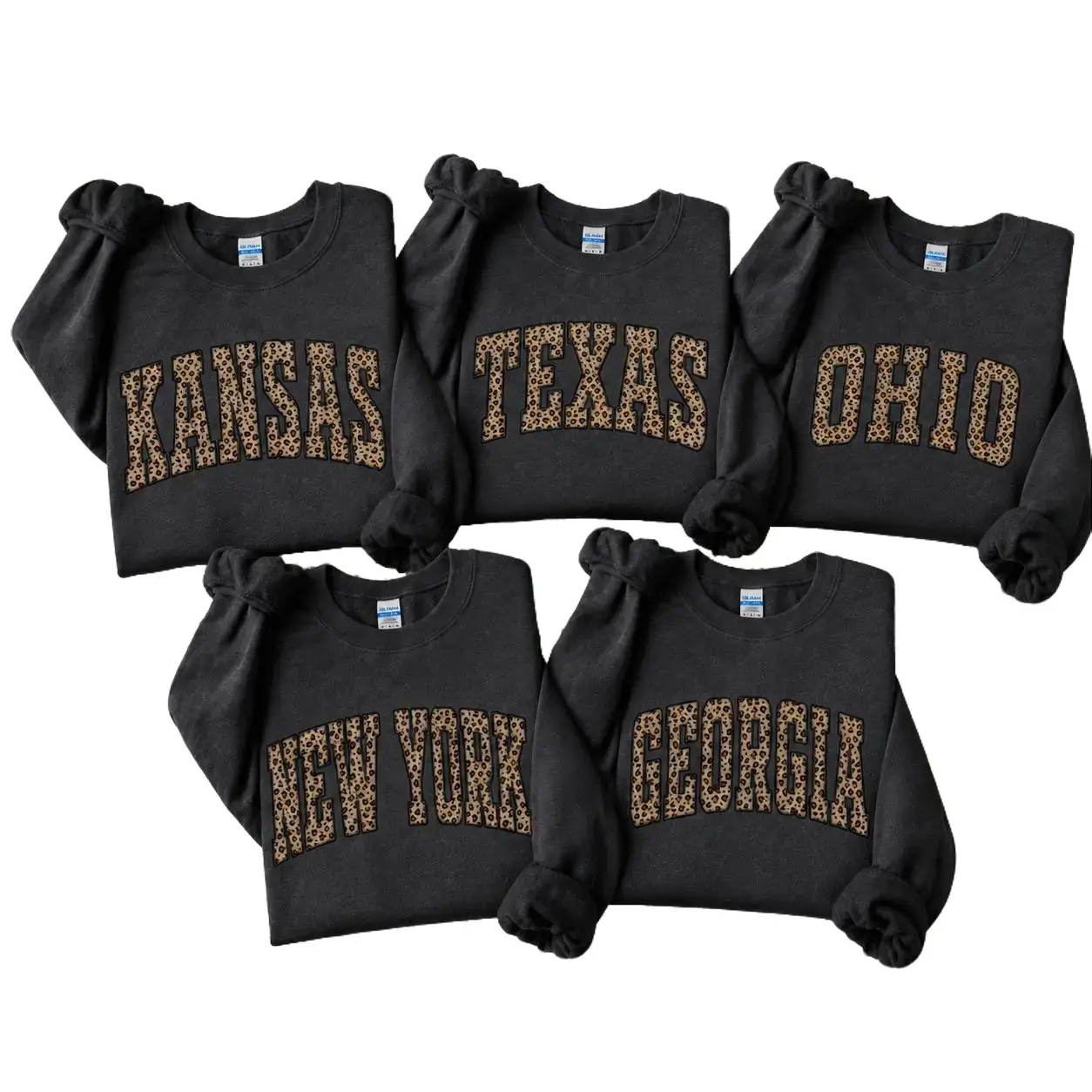 Custom 50 State Leopard Print Sweatshirt, Custom Kansas Texas Ohio Georgia New York Crewneck, Vintage College Letter Sweatshirt, Family Matching Gift, Unisex Pullover, Birthday Gift, Mother's Day Gift- DarkFlex
