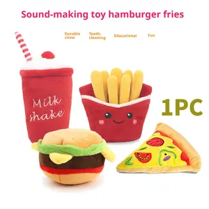 New style hamburger pet plush toys, sounding toys, French fries, hamburgers, pizzas, milkshake cups, with BB calls and crinkle paper. 1PC