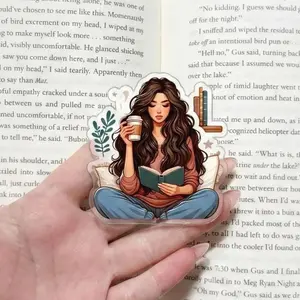 Magnetic Phone Grip Cozy Brunette Girl Reading Kindleholder – Brown Hair Woman with Coffee, Aesthetic Bookworm Magneticphonegrips, Autumn Vibe, Gift for Her