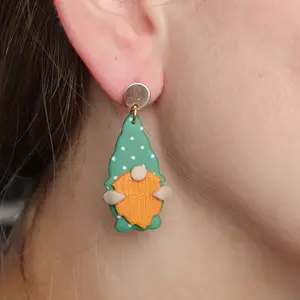 St.Patrick’s Gnome Earrings - Polymer Clay Earrings, 14K Gold Plated Posts, Lightweight and Durable