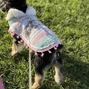 Size 00-3WN Tiffany/Pink/Brown Dog Poncho/Sarape with Fur