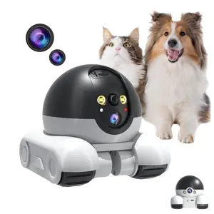 Smart WiFi Pet Monitoring Robot, HD Night-Vision Dual-Lens Patrol Phone Remote Control 2-Way Audio Auto Pet Following WiFi Remote Control Security Camera