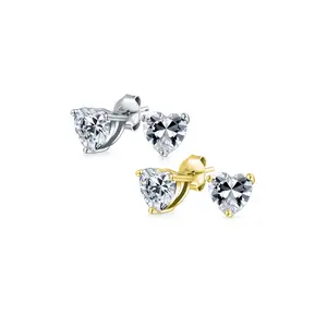 Set of 2 Cubic Zirconia .5CT Solitaire Heart Shaped CZ Stud Earrings Gold .925 Sterling Silver 5MM