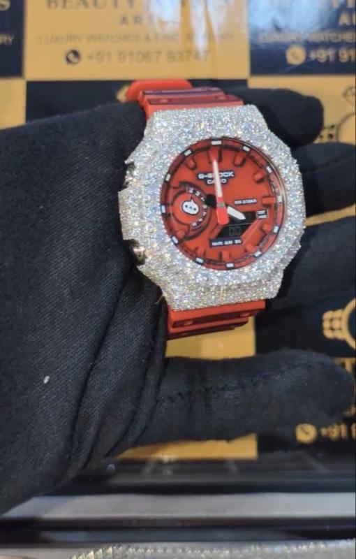 Luxury Digital Watch with Sparkling moissanite Crystal Accents and Black Strap