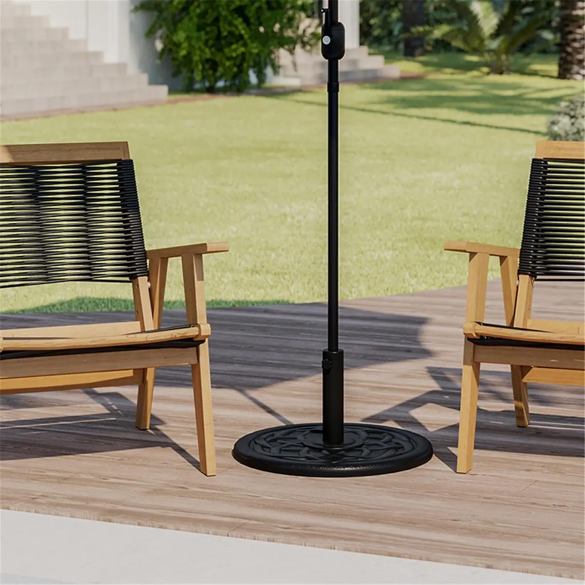 212 MAIN Round Cement Patio Umbrella Base, 19.25 in. Steel Frame Outdoor Universal Base, Weatherproof Plastic Polymer Coating, Black, Stable Support, Cement Base