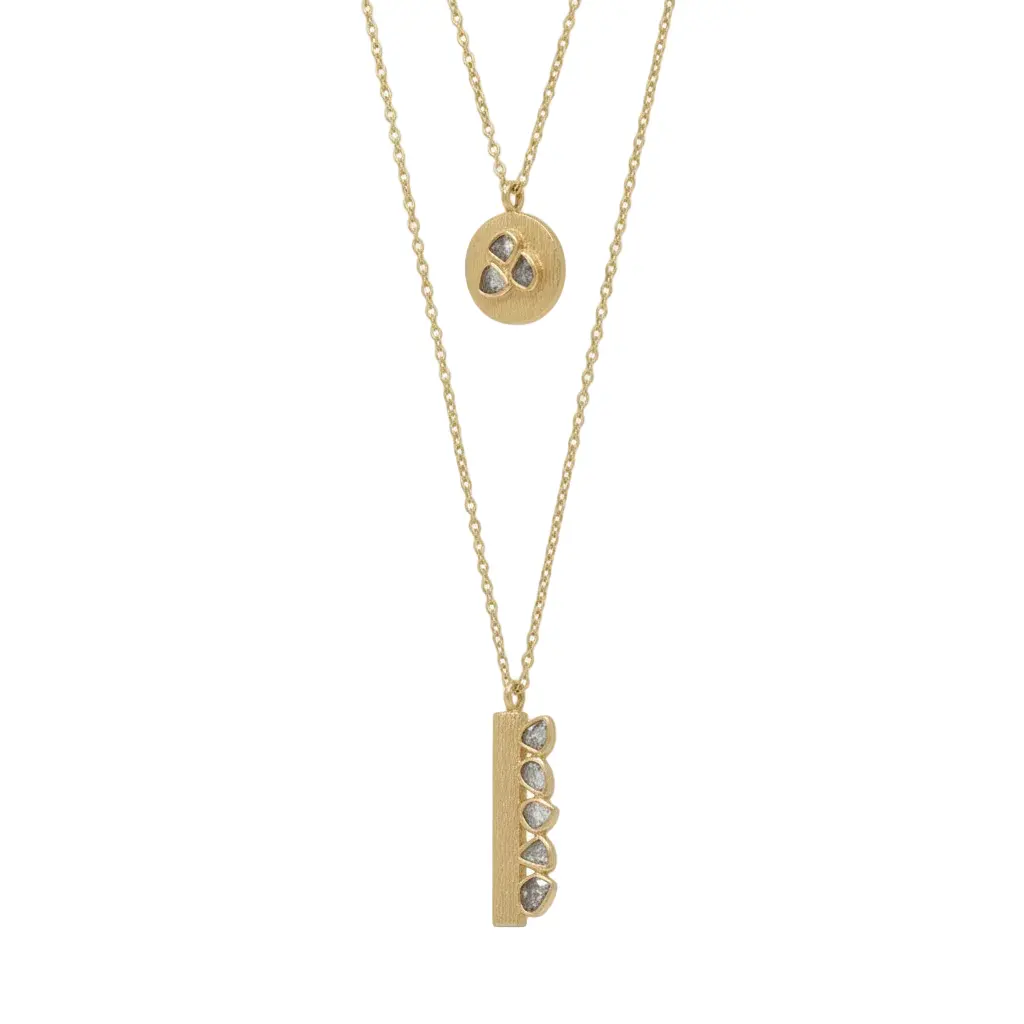 Polki Diamond Double Strand Necklace 14K Gold Plated 925 Sterling Silver 0.40ctw