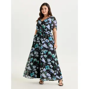 BloomChic Women's Plus Size Floral Print Jumpsuit - Hidden Zipper, Layered Pockets, Smooth Polyester Garment, Flattering Fit, M-6X, 2026 Summer Vibes Swimweek Spotlight Deals