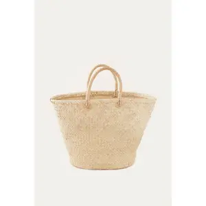 Beach Basket Bag with Open Top and Basket Weave Design