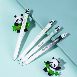 4 minimalist gradient gel pens, various panda designs, simple style, click gel pen, smooth ink flow, quick drying, DIY study office writing, black high capacity gel pen