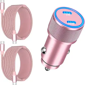 [Apple MFi Certified] iPhone 17 Car Charger, 90W Dual USB C Power Cigarette Lighter Car Carplay Charger with 2Pack Type C Braided Cable for iPhone 17/17 Pro Max/16 Pro/15/Galaxy S25/S24/Pixel