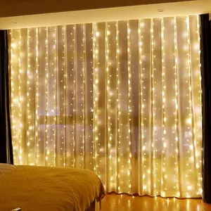 2 Pack Warm White 300LED Curtain Fairy Lights, 9.8x9.8Ft Led String Light with Rotating Clips & 16 Hooks, Timer & 8 Modes USB Plug-in DIY Decorative Light for Bedroom Indoor Outdoor Wedding