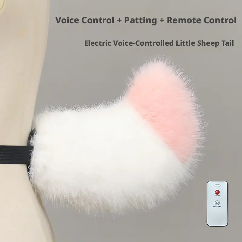 Magical 2-Tone Plush Faux Fur Tail Clothes Accessory - Electronic Voice-Activated Wiggling, Lightweight Comfortable, Stainless Steel Remote-Controlled for Halloween Cosplay