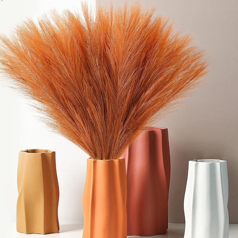 Pampas Grass Decor 17.7 Inch 6 Pcs Orange Faux Burnt Orange Pampas Fall Boho Decor for Home Living Room Decor
