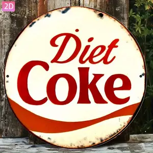 1pc 2D Plane Retro Style 'Diet Coke' Aluminum Wall Sign - 8x8inch Red Cursive and Bold Orange Letters Perfect for Kitchen, Bar, Garden or Outdoor Decoration Outdoor Sign| Vintage Wall Art| Durable wall plaque, perfect room decoration Yard Sign Metal Sign