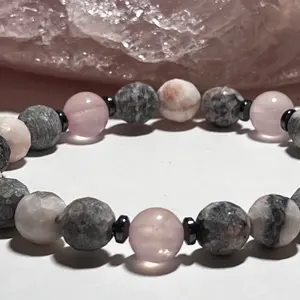 Rose Quartz and Zebra Jasper Crystal Healing Bracelet.