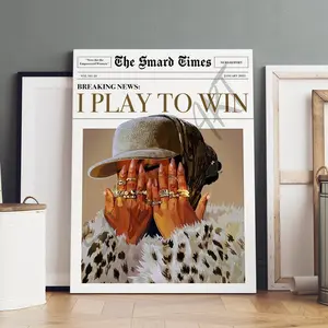 1-count wooden frame canvas, Canvas Prints, American street style trendy figure newspaper style decorative poster, fashionable home art wall decoration, modern style poster high-definition printing pattern, exquisite gift