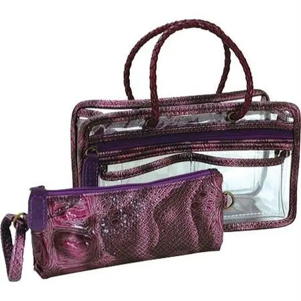 Switch It by Nan 205269 Mini Handbag Organizer Insert - Purple Croc, Mini Insert with Multiple Pockets, Purse Organization Tool That Keeps Contents in View & Organizes Bags, Bag Organization, See-Through, Handles, Croc Print, Multi-In-One Bag Organizers