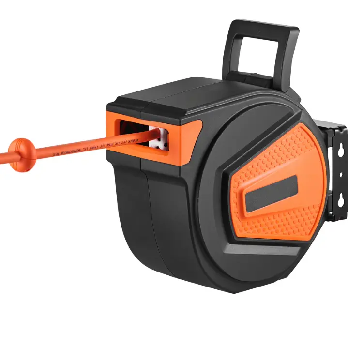 SKYSHALO Retractable Air Hose Reel, 3/8 IN x 50 FT Hybrid Air Hose Max 300PSI, Air Compressor Hose Reel with 5 ft Lead in, Ceiling/Wall Mount Enclosed Air Reel, 180° Swivel Mount