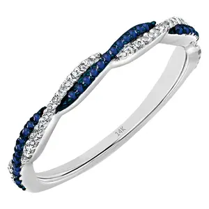 Dazzlingrock Collection Round Blue Sapphire & White Diamond Swirl Stackable Ring for Women in 14K Solid White Gold, Size 7.5