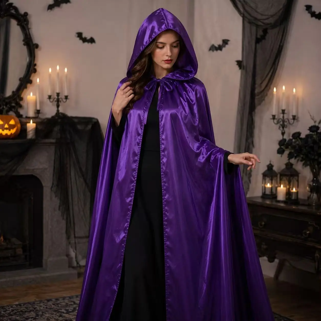 Halloween Ghost Theme Party, Cos Role Play Costume, Festival Decor, Escape Room Dress, Dark Gothic Hooded Cape for Adults and Kids